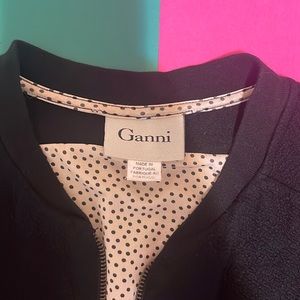 Ganni super soft lined bomber jacket black polka dot Medium Anthropologie